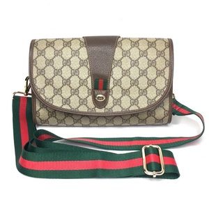 Authentic Gucci brown monogram coated canvas crossbody bag clutch